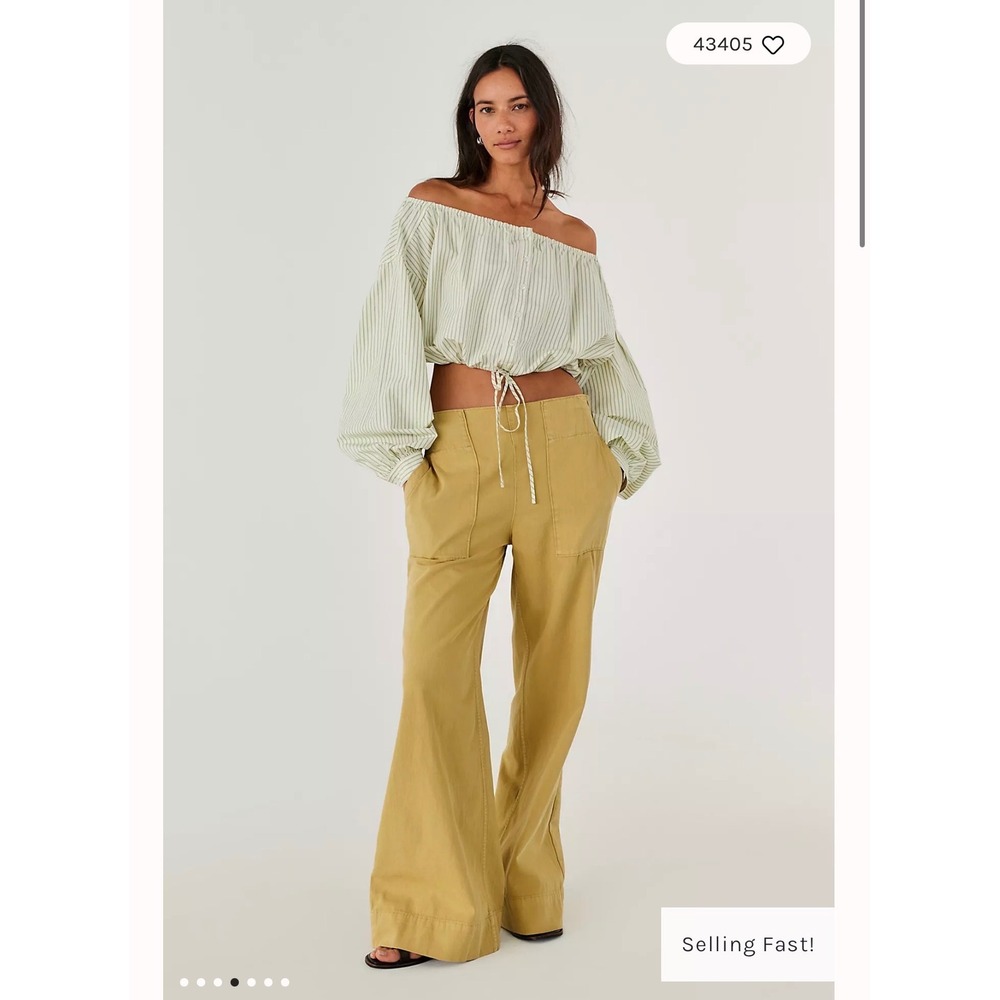 Free People We The Free Breezy Denim Pull On Wide Leg Pants Women XS Yellow Boho